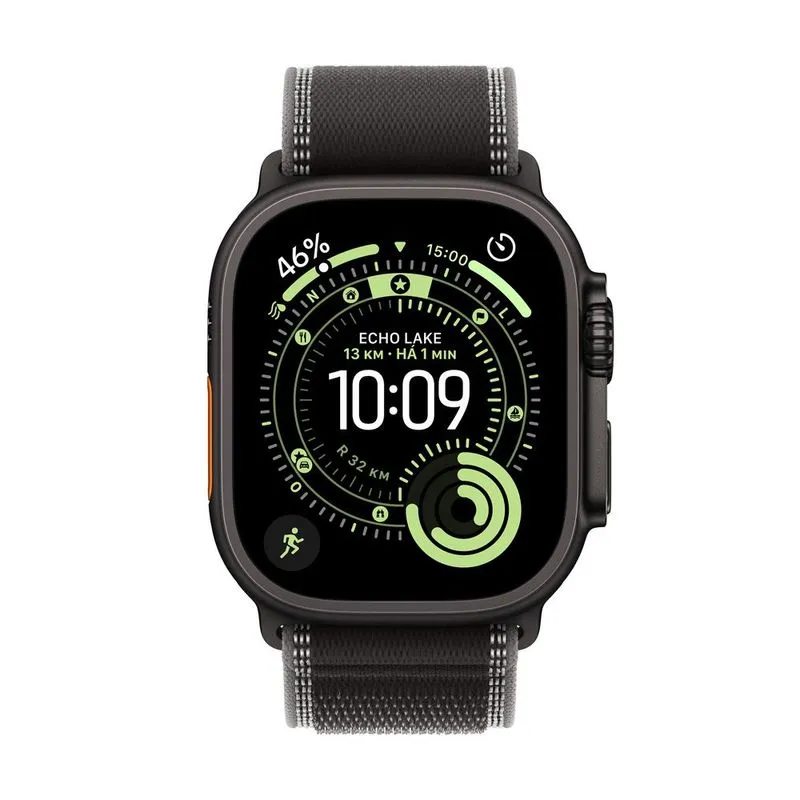 Apple Watch Ultra 3 (GPS + Cellular 49mm) Caixa Preta de Titânio com Pulseira Loop Trail Preta Carvão - M/G
