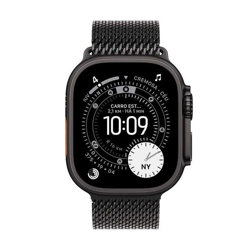 Apple Watch Ultra 3 (GPS + Cellular 49mm) Caixa Preta de Titânio com Pulseira Estilo Milanês de Titânio Preta - G