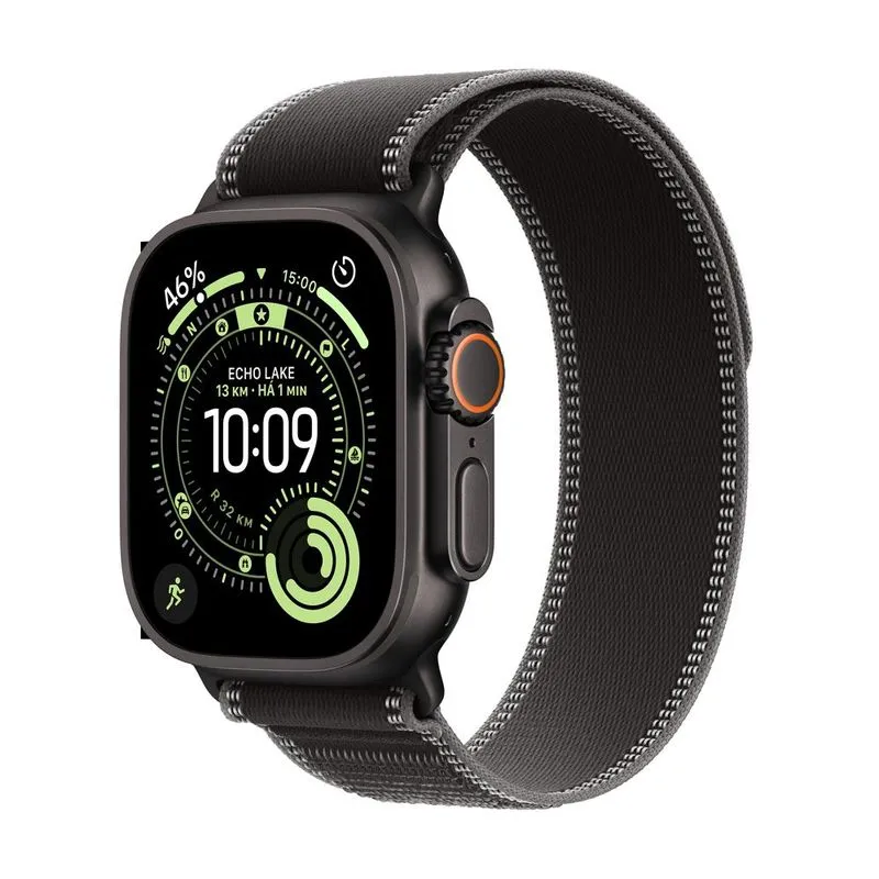 Apple Watch Ultra 3 (GPS + Cellular 49mm) Caixa Preta de Titânio com Pulseira Loop Trail Preta Carvão - P/M