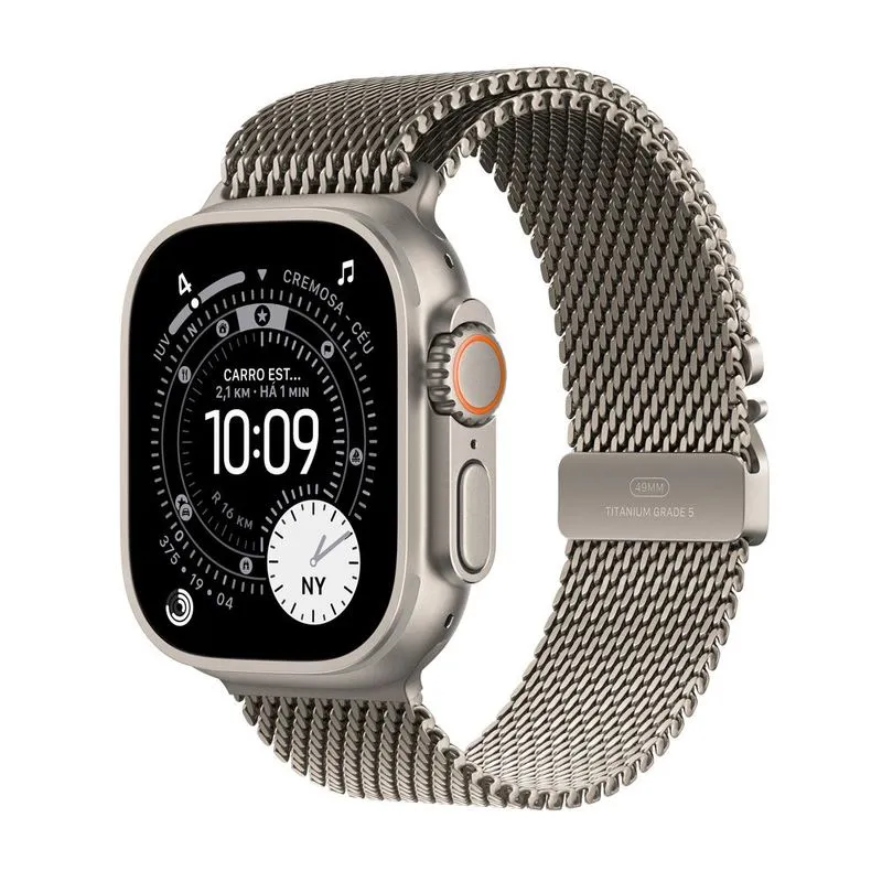 Apple Watch Ultra 3 (GPS + Cellular 49 mm) Caixa Natural de Titânio Pulseira Estilo Milanês em Titânio - M