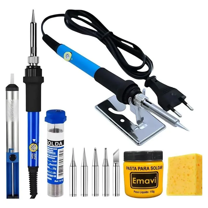 Kit Ferro De Solda 60w 6 Pontas Finas Pasta Estanho Sugador