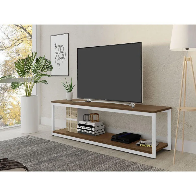 Rack Munique Estilo Industrial Klm Móveis Amadeirado Com Branco