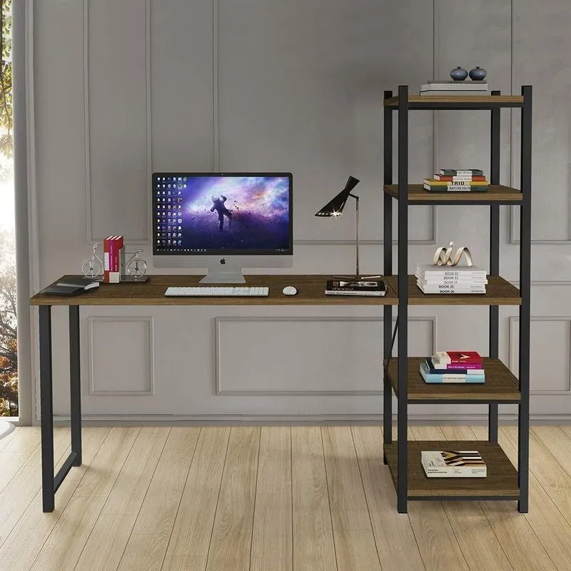 Escrivaninha Para Quarto Com Torre Imbuia Preto Sett Steel Mobile