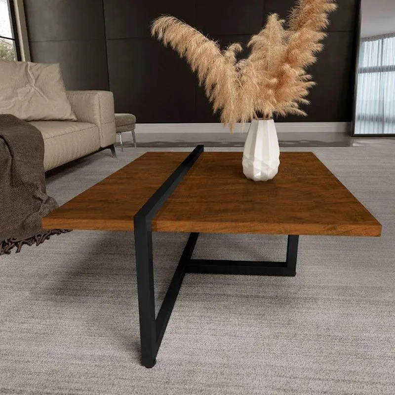 Mesa Centro Estilo Industrial Berlin Decorativa Moderna Klm Móveis Imbuia/ Preto