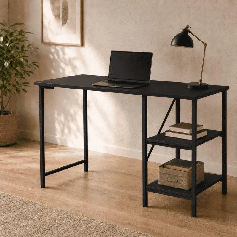 Escrivaninha Office Star Industrial 2 Prateleiras MDF 120cm Preto