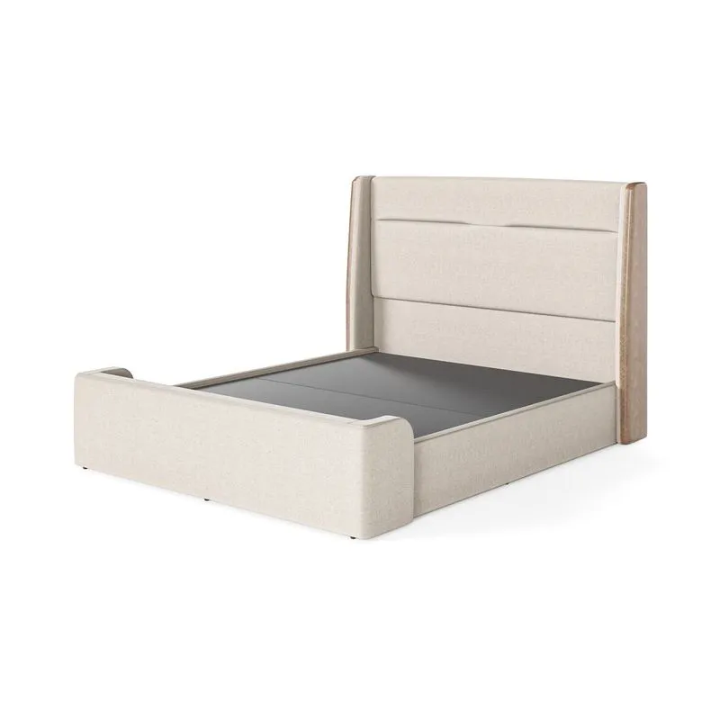Conjunto Box King Monza Com Cabeceira 195cm Linho Bege - Bonan