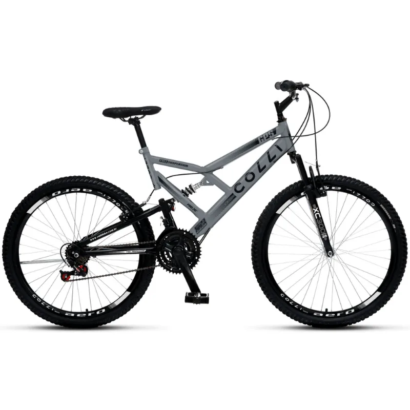 Bicicleta Colli GPS Aro 26 Dupla Suspensão Freios V-Brake 21 Marchas Cinza