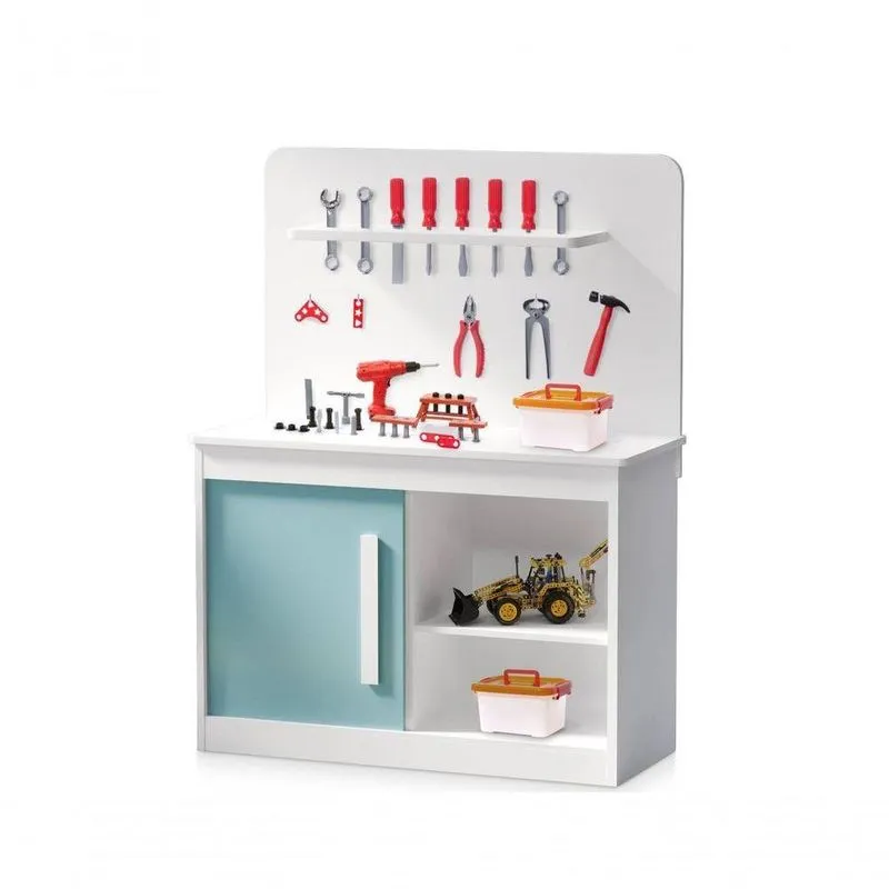 Brinquedo Bancada Ferramentas Mini Oficina Em Mdf Cor: Menta