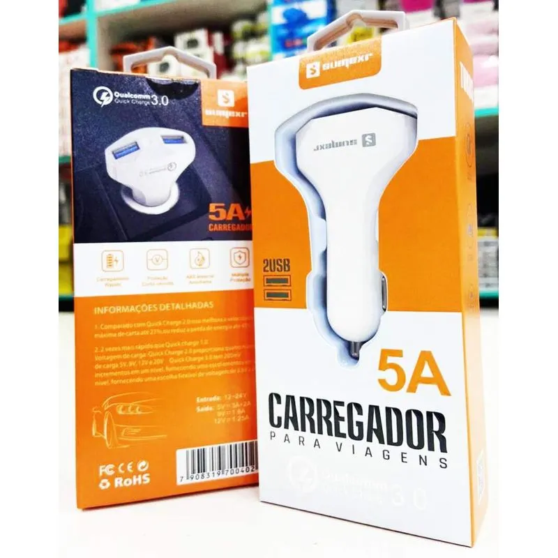 CARREGADOR VEICULAR 5A QUALCOMM 3.0 SX-C10MAX