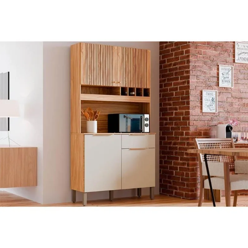 Kit De Cozinha Compacta Moscato 4 Portas E 1 Gaveta 197x101cm Amendoa-off White - Ronipa