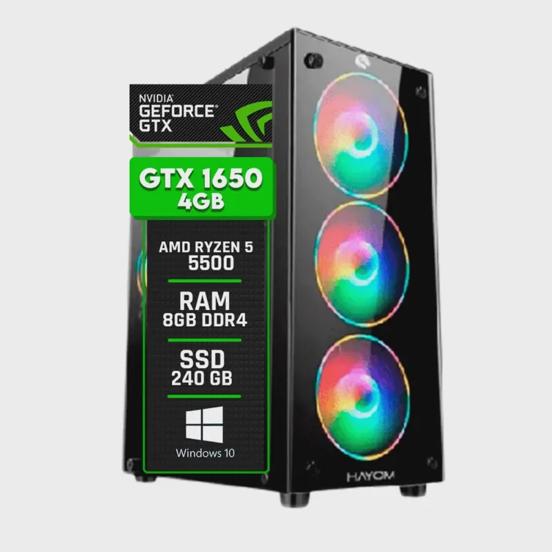 Pc Gamer Alligator Shop amd Ryzen 5 5500 Placa de Video GeForce gtx 1650 4GB Memória 8GB DDR4 ssd 240GB