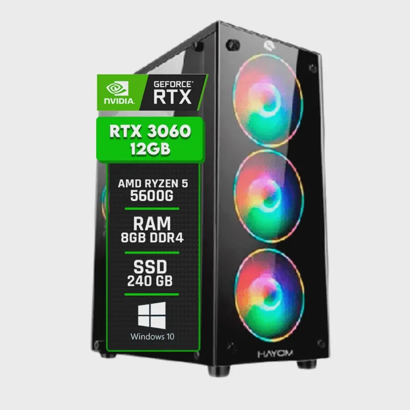 Pc Gamer amd Ryzen 5 5600G / GeForce rtx 3060 12GB / Memória 8GB DDR4 / ssd 240GB