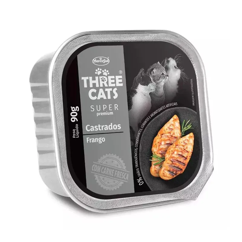 Ração Úmida Three Cats Adultos Castrados Patê Frango - 90g