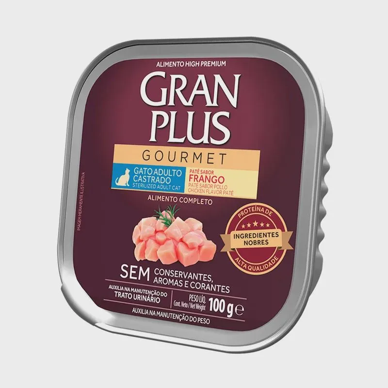 Ração Úmida GranPlus Gourmet Para Gatos Castrados Patê Frango 100g