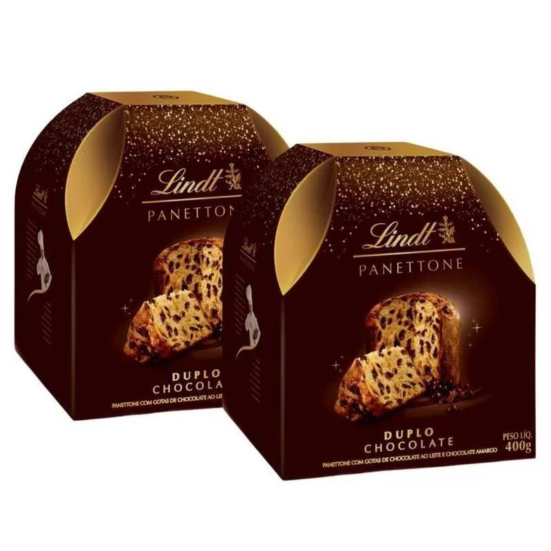 Panetone Duplo Chocolate, Lindt, 2 Panettones De 400g