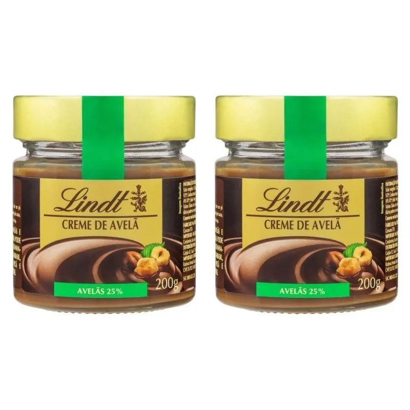 Creme De Chocolate E Avelã Lindt, 2 Potes De Vidro De 200g