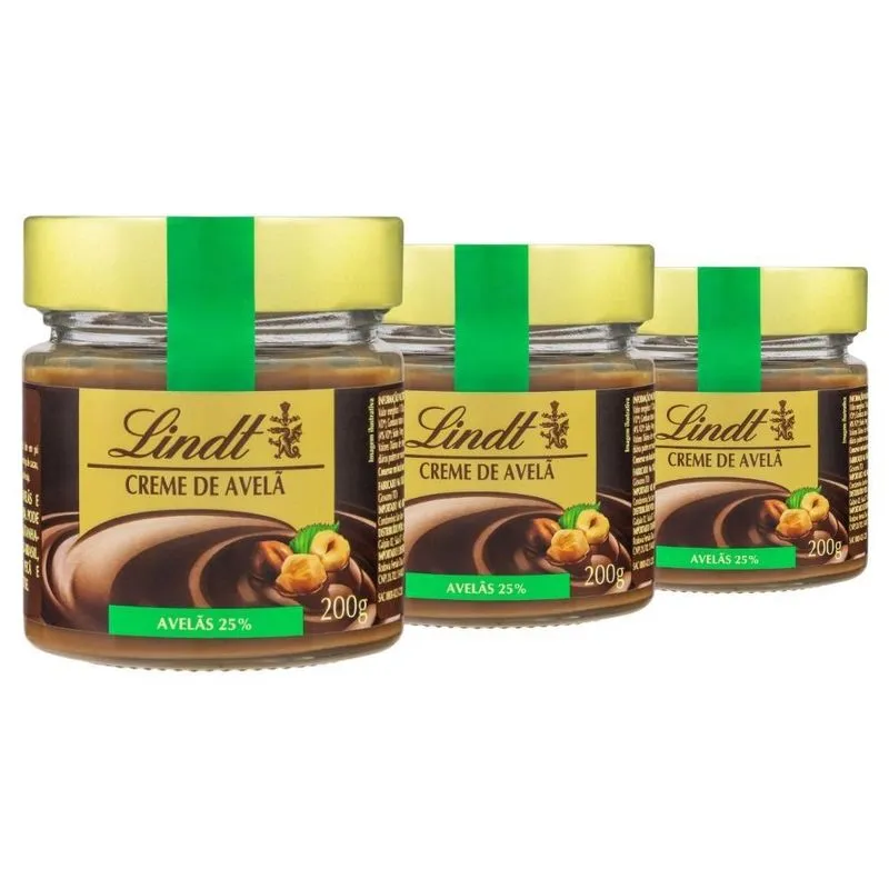 Creme De Chocolate E Avelã Lindt, 3 Potes De Vidro De 200g