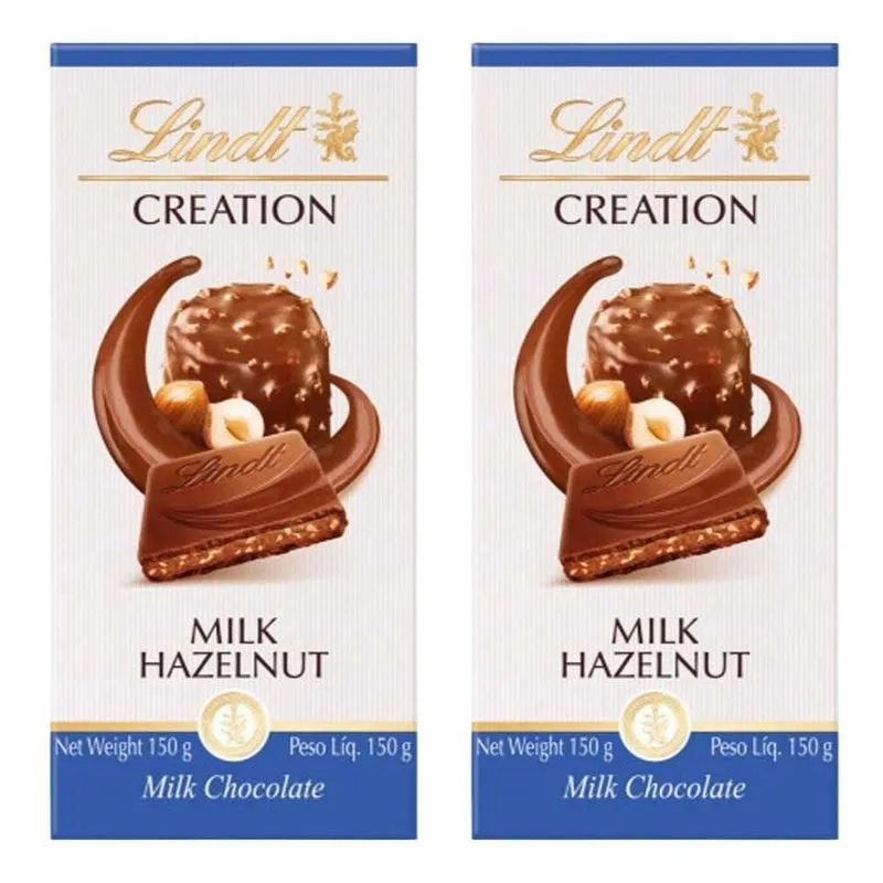 Chocolate Ao Leite Avelã, Lindt Creation, 2 Barras De 150g