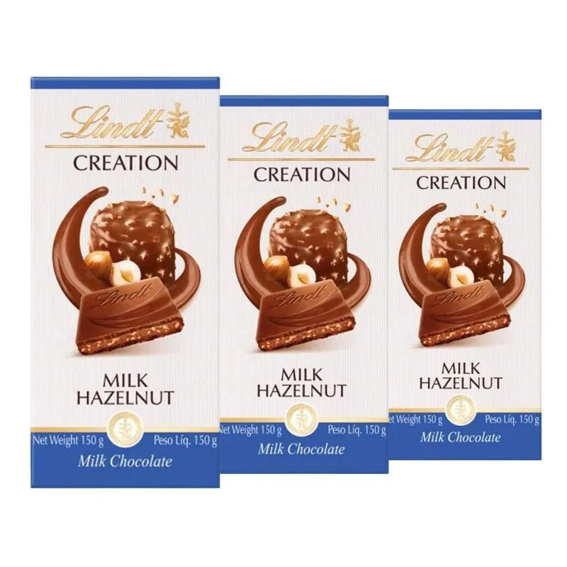 Chocolate Ao Leite Avelã, Lindt Creation, 3 Barras De 150g