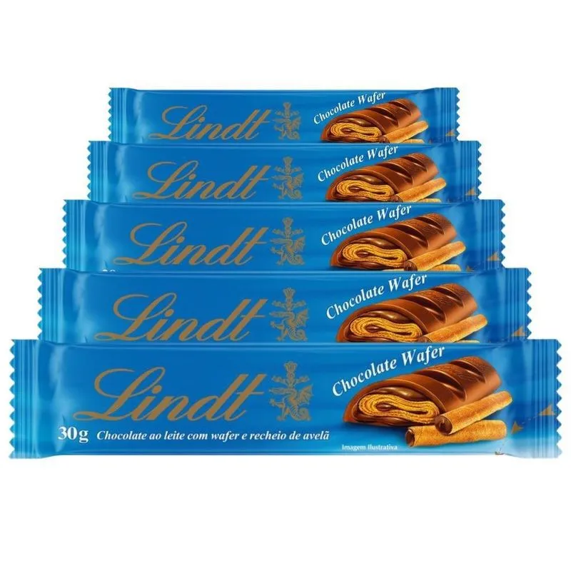 Chocolate, Wafer Com Avelã Lindt Barra, 5 Barrinhas De 30g
