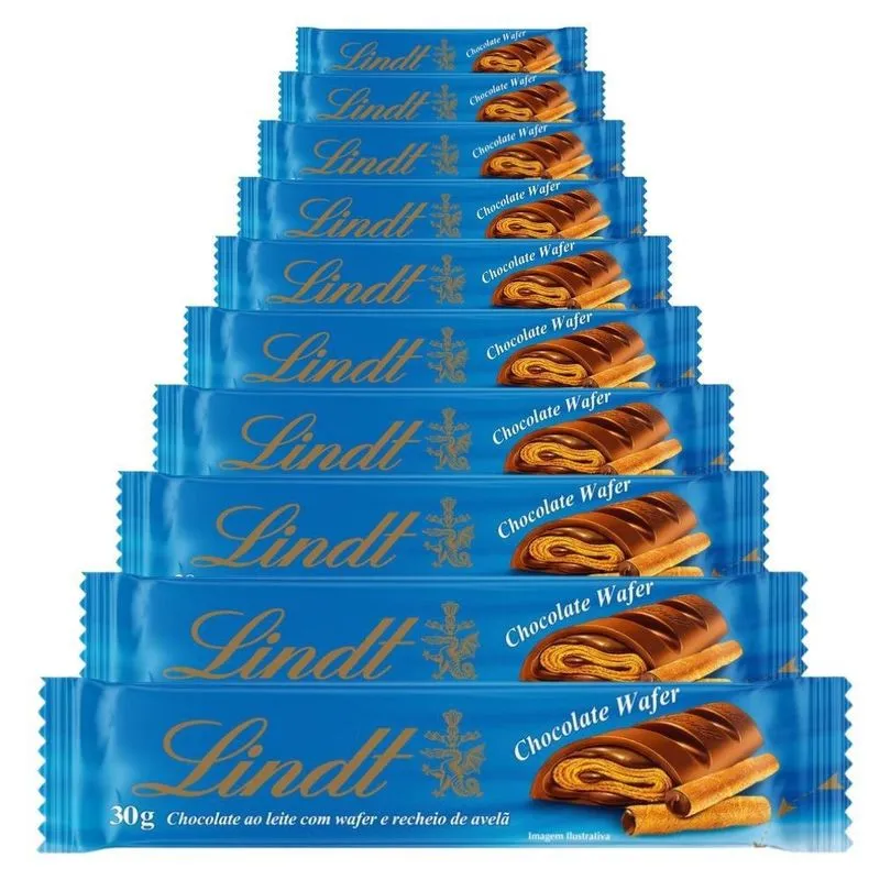 Chocolate, Wafer Com Avelã Lindt Barra, 10 Barrinhas De 30g