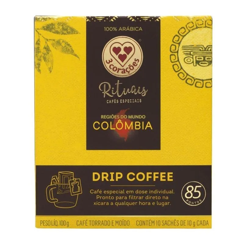 10 Sachês, Drip Coffee, 3 Corações, Café Colômbia
