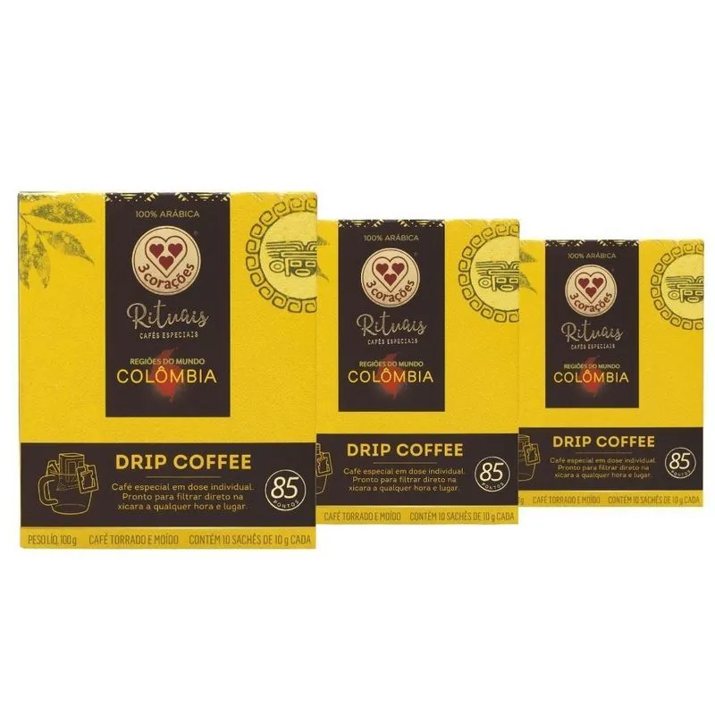 30 Sachês, Drip Coffee, 3 Corações, Café