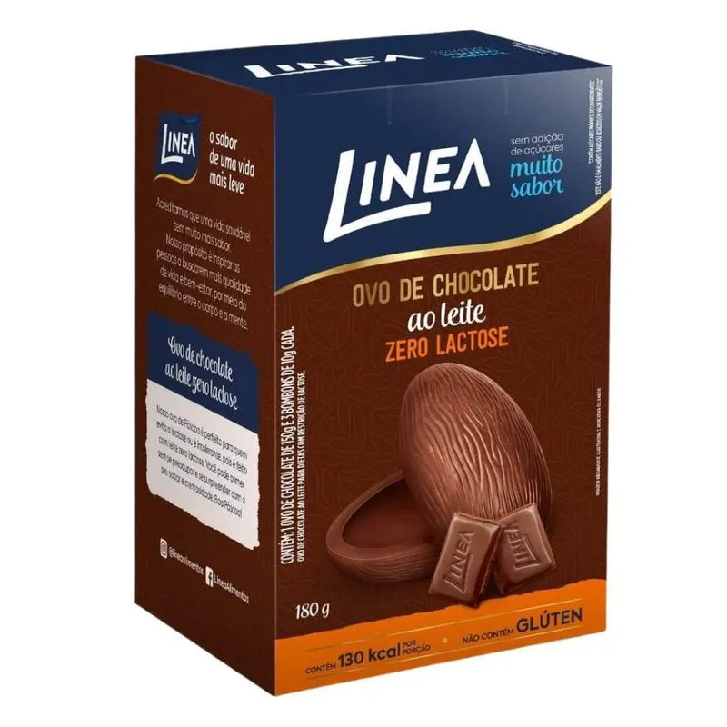 Chocolate Zero Lactose Sem Açúcar, Ovo De Páscoa Linea, 180g