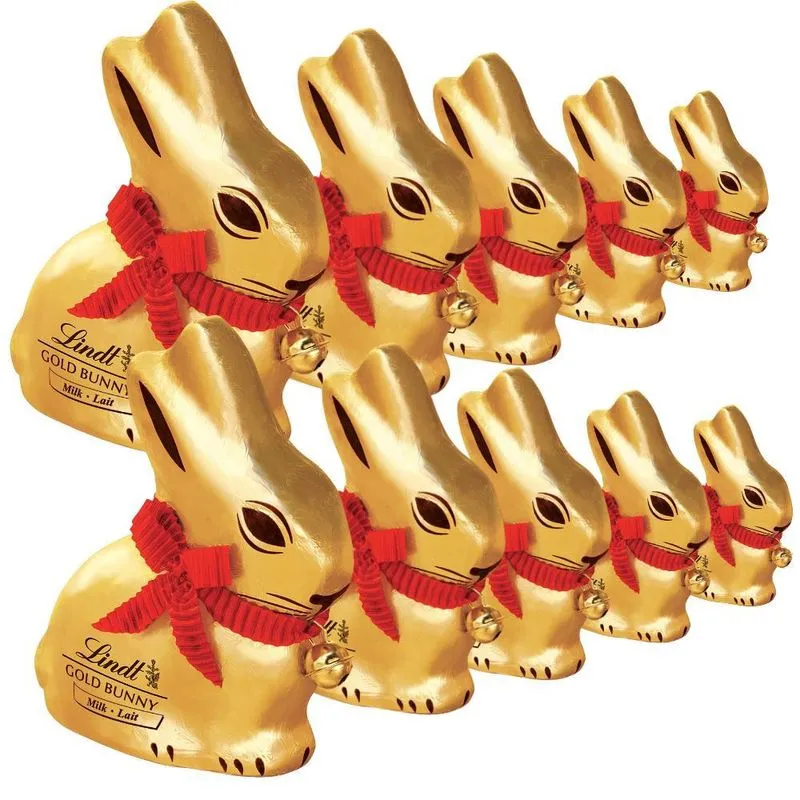 Lindt Gold Bunny, 10 Coelhos De Chocolate, Páscoa, 50g