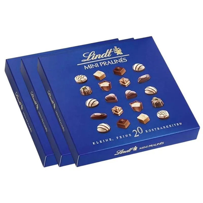 Chocolate Suíço Lindt, Bombom, 3 Caixas Mini Pralinés Azul