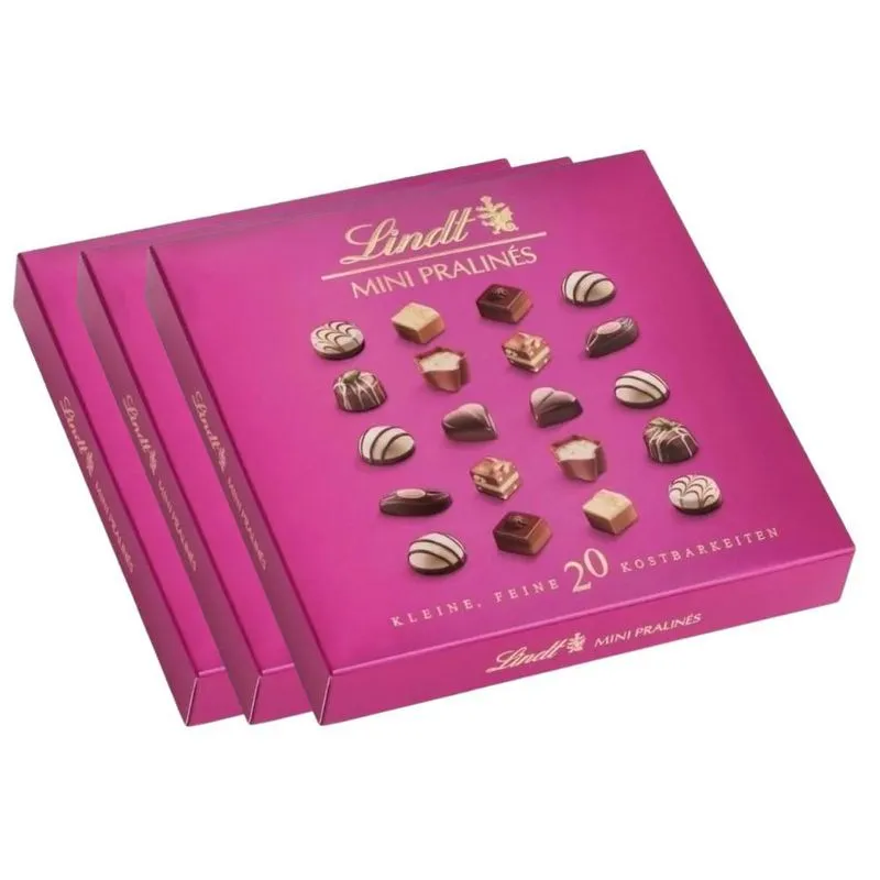 Chocolate Suíço Lindt, Bombom, 3 Caixas Mini Pralinés Rosa
