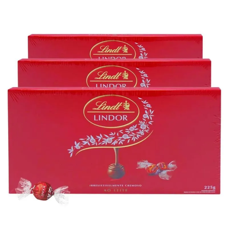Chocolate Lindt Lindor, 3 Caixas De Bombom Suíço De 225g