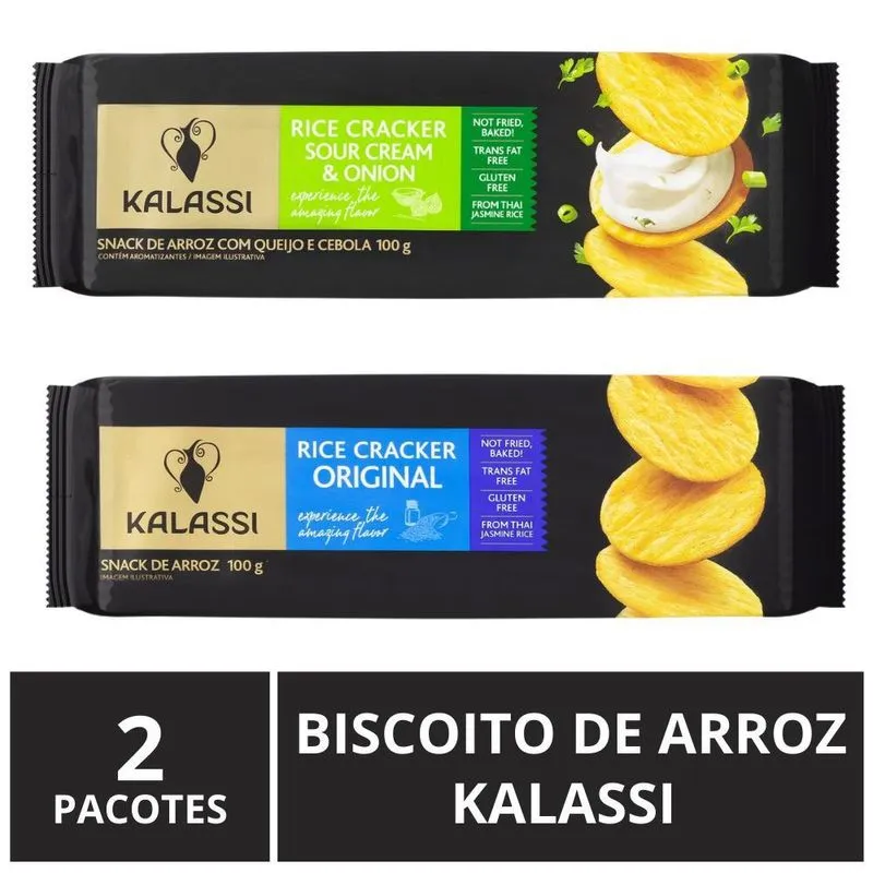 Biscoito De Arroz Importado, 2 Pacotes De 100g, Kalassi