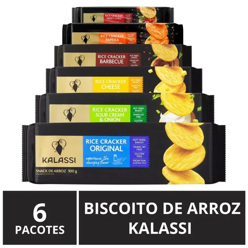 Biscoito De Arroz Importado, 6 Pacotes De 100g, Kalassi