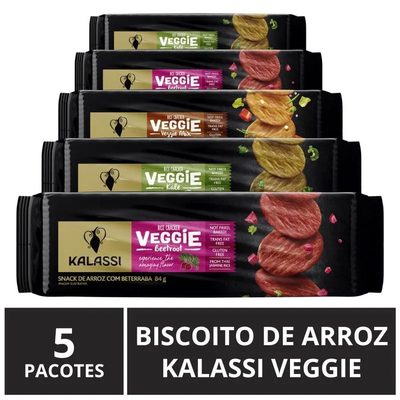 Biscoito De Arroz, 5 Pacotes De 84g, Kalassi Veggie