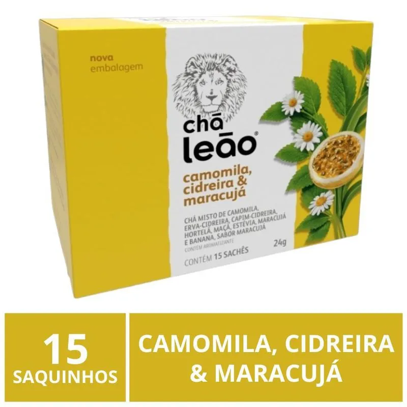 Chá Leão Camomila Cidreira E Maracujá Premium, 15 Saquinhos