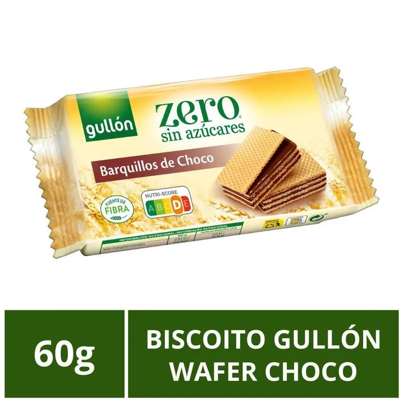 Biscoito Gullón, Wafer Chocolate, 60g, Sem Açúcar