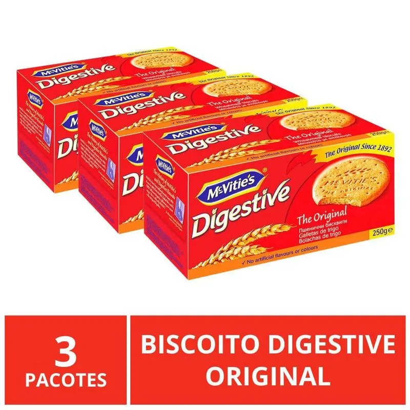 Biscoito Digestive Mcvities, 3 Pacotes De 250g, Original