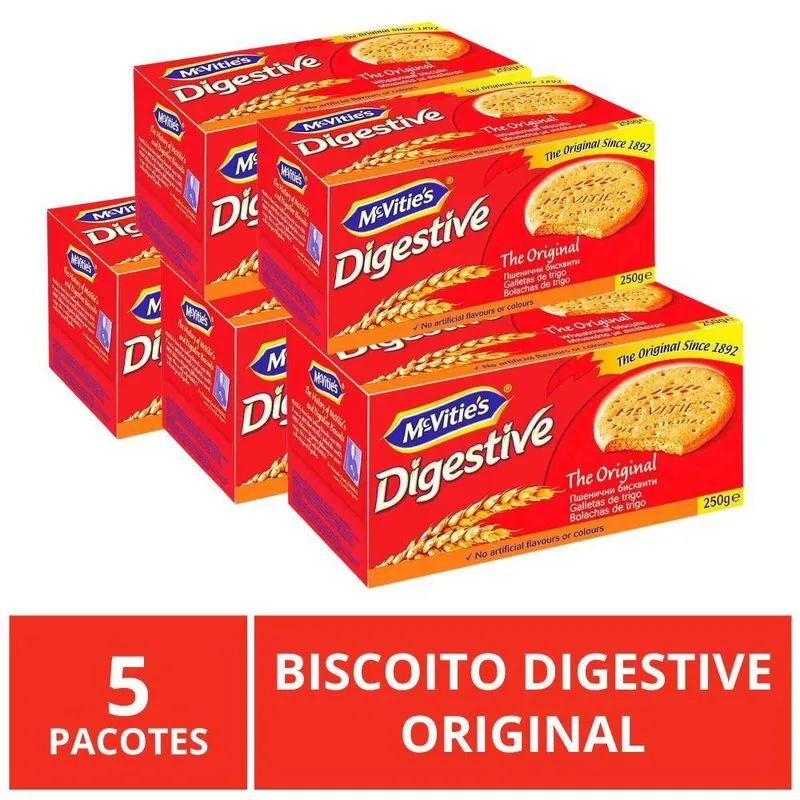 Biscoito Digestive Mcvities, 5 Pacotes De 250g, Original