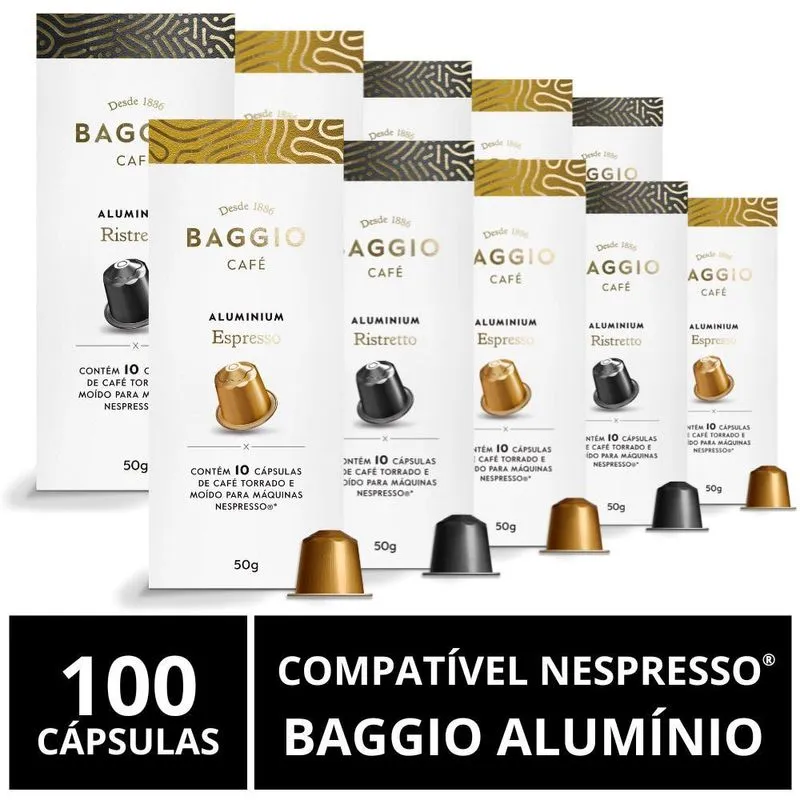 100 Cápsulas Para Nespresso, Baggio Café, Alumínio