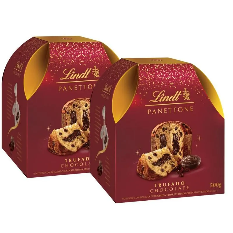 2 Panetones Lindt, Chocotone Gourmet, Trufado Chocolate