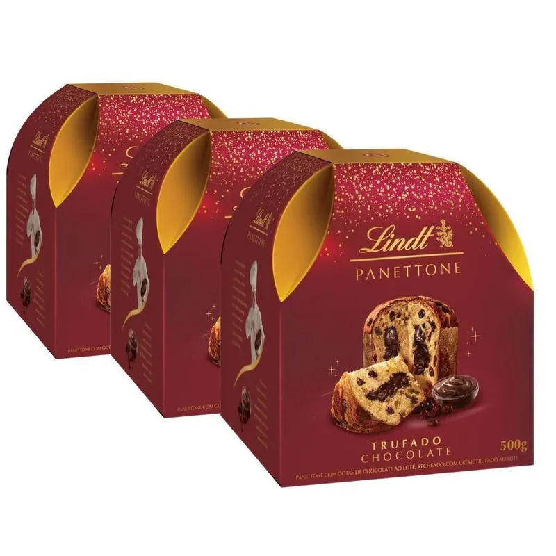 3 Panetones Lindt, Chocotone Gourmet, Trufado Chocolate