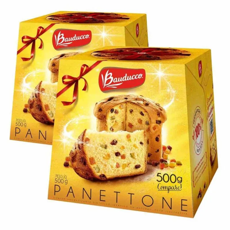 2 Panetones Bauducco, Pannetone De 500g, Tradicional