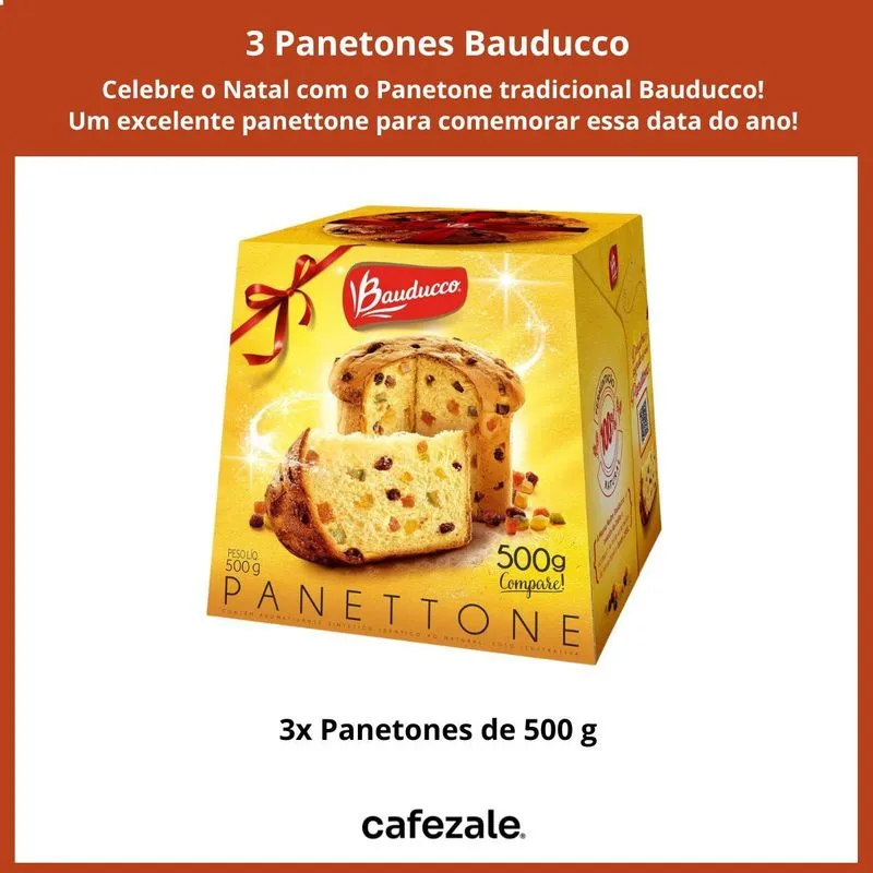3 Panetones Bauducco, Pannetone De 500g, Tradicional
