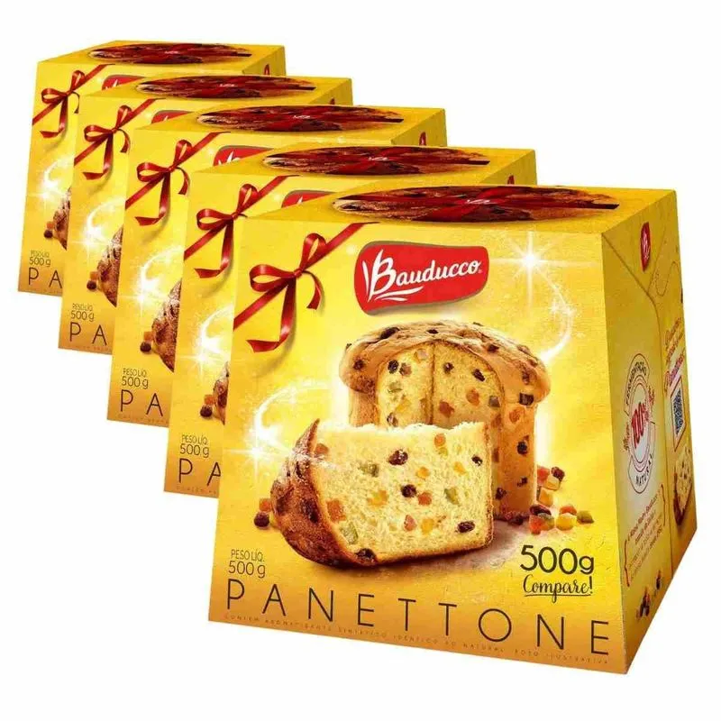 5 Panetones Bauducco, Pannetone De 500g, Tradicional