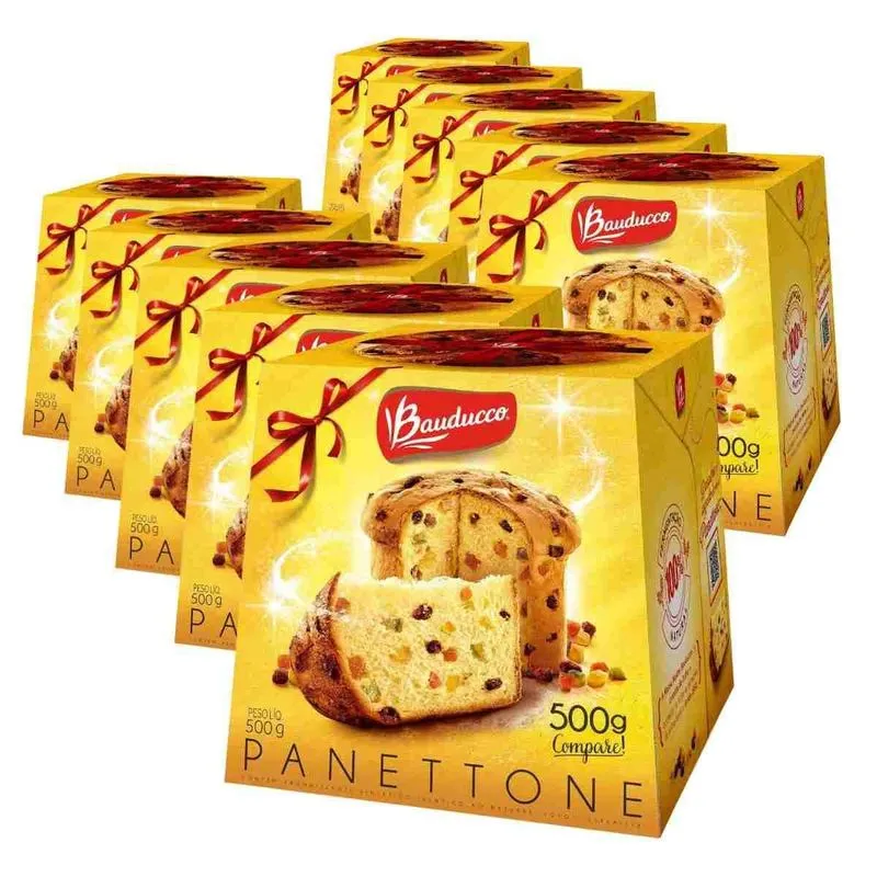 10 Panetones Bauducco, Pannetone De 500g, Tradicional