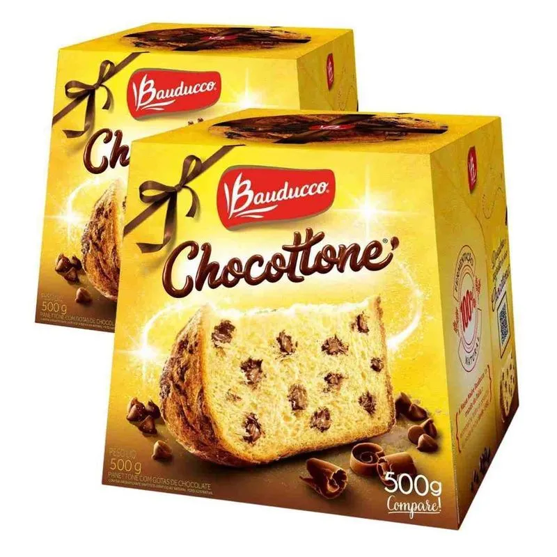 2 Panetones Bauducco, Pannetone De Chocolate 500g, Chocotone