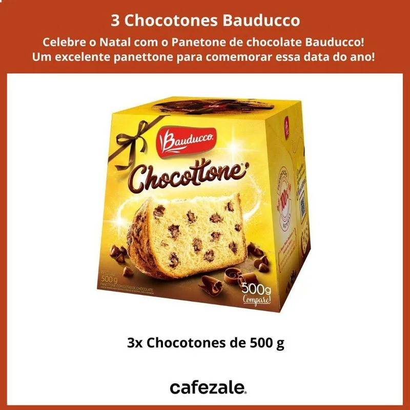 3 Panetones Bauducco, Pannetone De Chocolate 500g, Chocotone