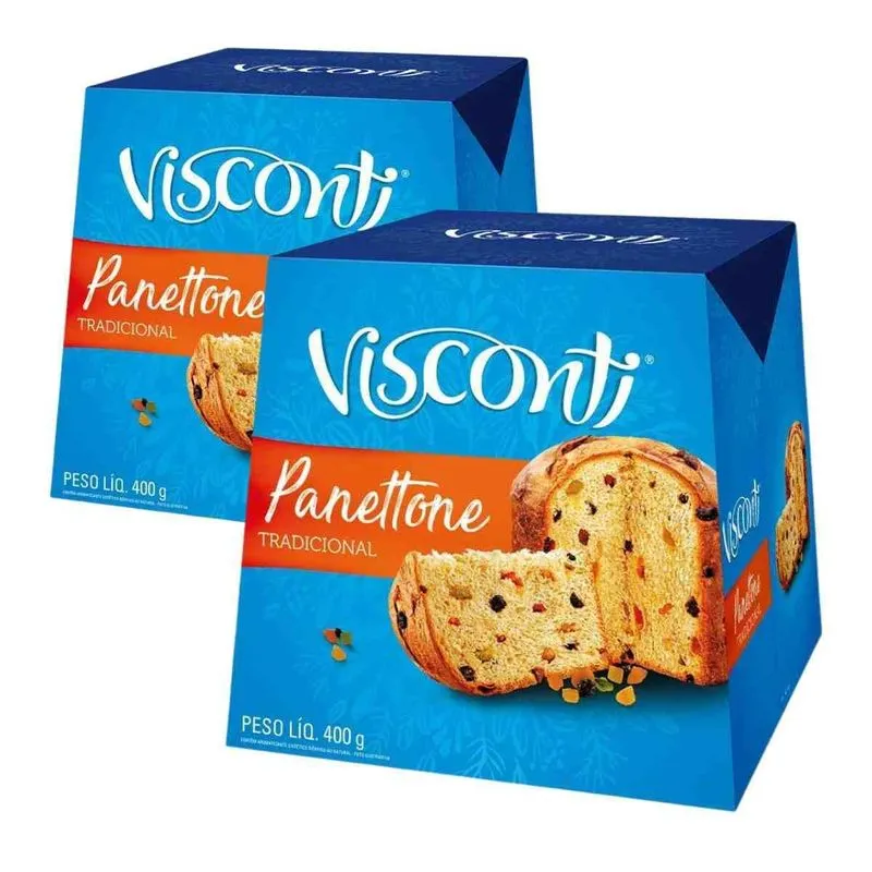 2 Panetones Visconti, Pannetone De 400g, Tradicional
