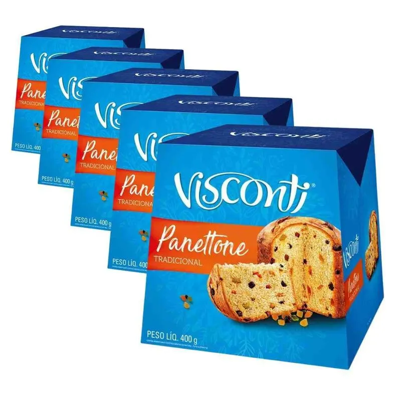 5 Panetones Visconti, Pannetone De 400g, Tradicional